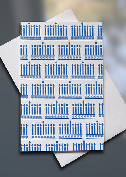 Menorah Pattern Mini letterpress card - Sky of Blue Cards - $3.80 single $15 Boxed Set of 6