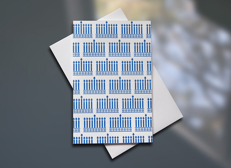 Menorah Pattern Mini letterpress card - Sky of Blue Cards - $3.80 single $15 Boxed Set of 6