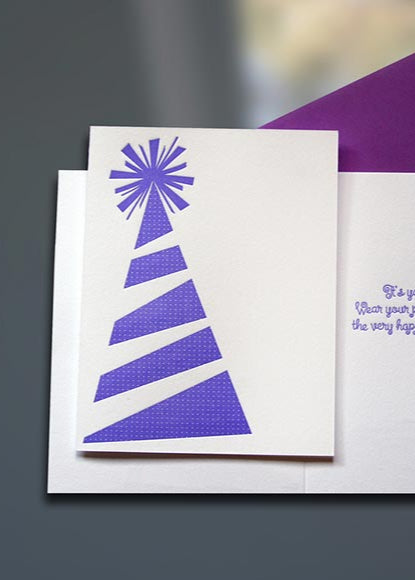 Birthday Party Hat Letterpress Card - Sky of Blue Cards - $4.50