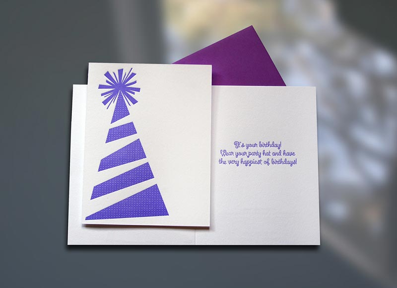 Birthday Party Hat Letterpress Card - Sky of Blue Cards - $4.50