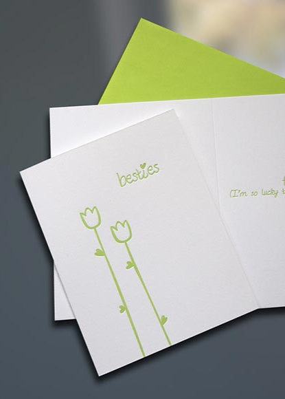 Besties Tulips Letterpress Card - Sky of Blue Cards - $4.50