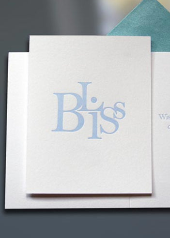 Bliss Stacked Letterpress Wedding Card - Sky of Blue Cards - $4.50 each