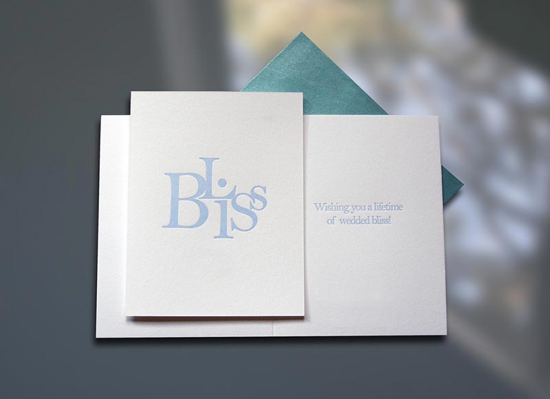 Bliss Stacked Letterpress Wedding Card - Sky of Blue Cards - $4.50 each