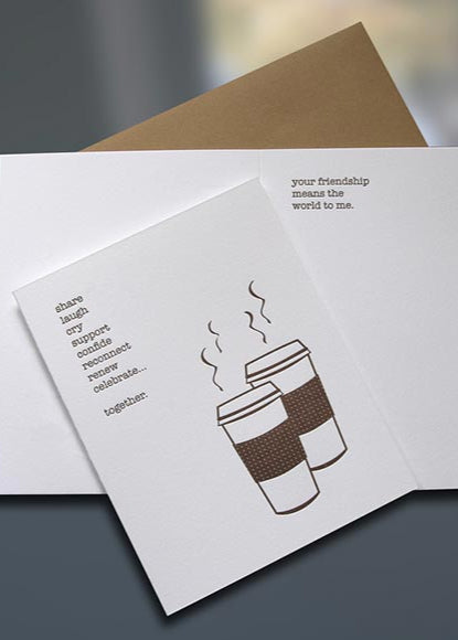 Coffee Friends Letterpress Card - Sky of Blue Cards - $4.50