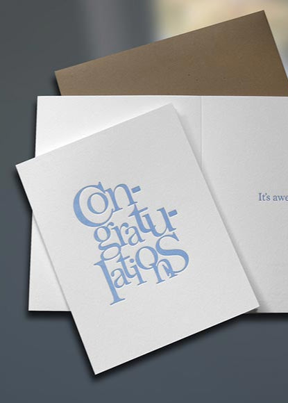 Congratulations Stacked Letterpress Card - Sky of Blue Cards - $4.50