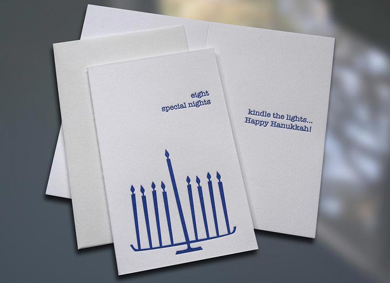 Eight Special Nights Hanukkah Letterpress Card - Sky of Blue Cards - $3.80 Single $15 Box Set of 6