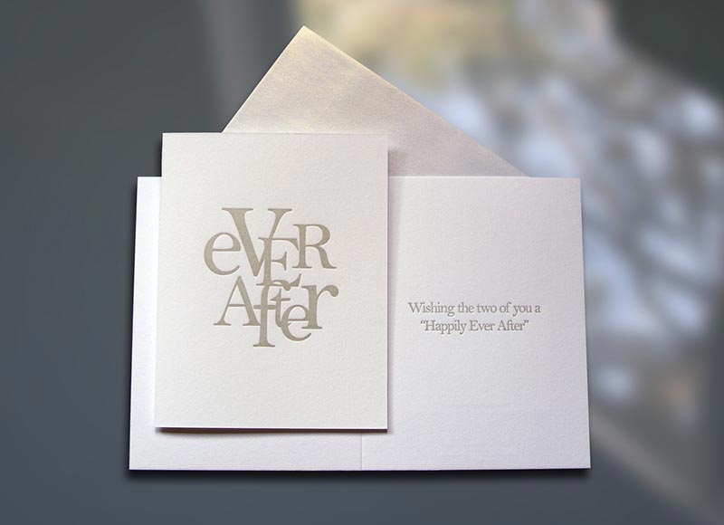 Ever After Stacked Letterpress Wedding Card - Sky of Blue Cards - $4.50 each