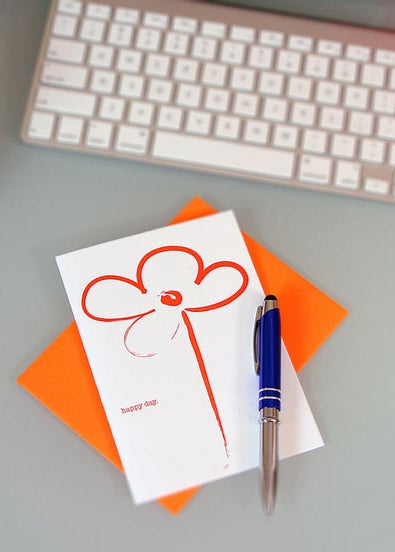 Happy Day Flower Blank Letterpress Note Card - Sky of Blue Cards - $4.50