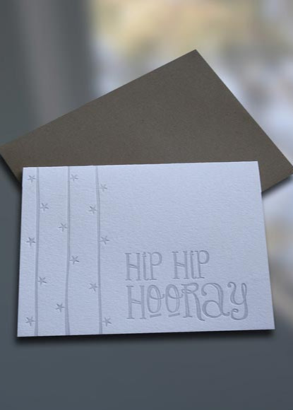 Hip Hip Hooray Letterpress Note Card - Sky of Blue Cards - $4.50