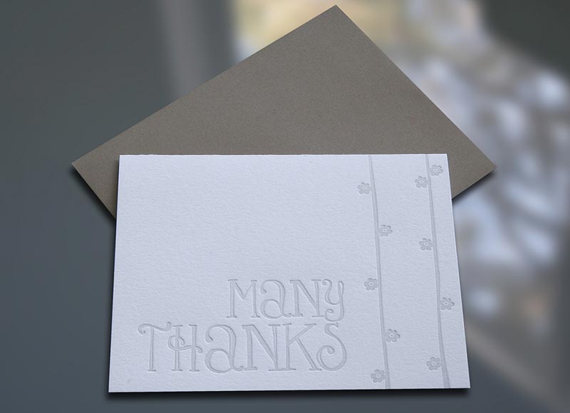 Many Thanks Letterpress Note Cards - Sky of Blue Cards - $4.50 single $18 boxed set of 8