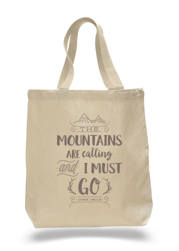 Mountains Are Calling cotton canvas tote bag by Sky of Blue Cards - $20 www.skyofbluecards.com