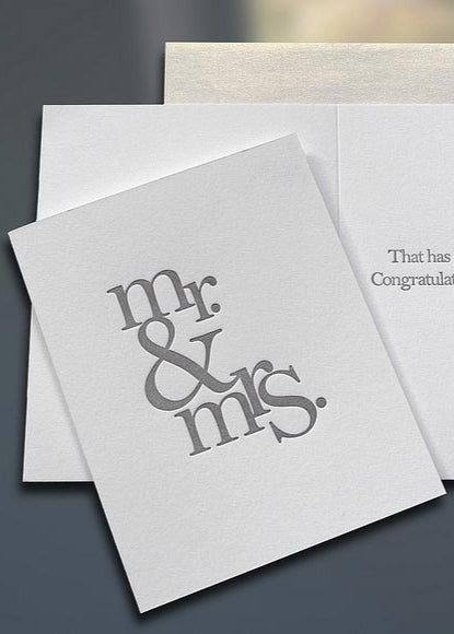 Mr. & Mrs. (Stacked) Letterpress Wedding Card - Sky of Blue Cards - $4.50