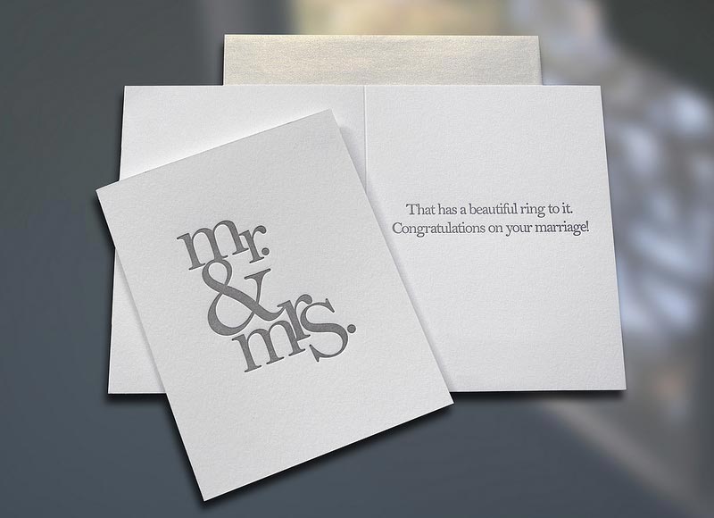 Mr. & Mrs. (Stacked) Letterpress Wedding Card - Sky of Blue Cards - $4.50