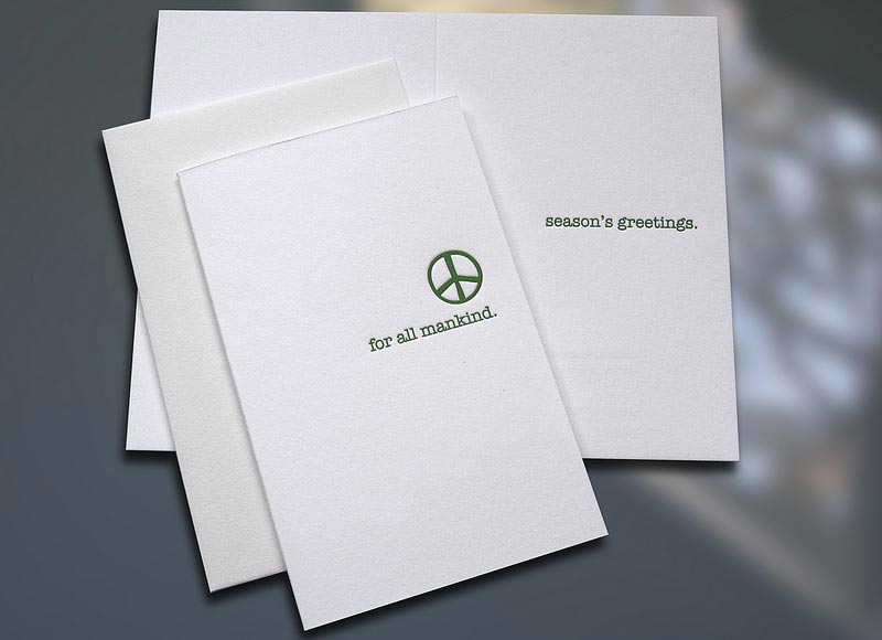 Peace For All Mankind Letterpress Holiday Card - Sky of Blue Cards - $3.80 Single $15 Box Set of 6