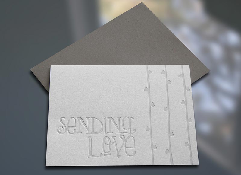 Sending Love Letterpress Note Cards - Sky of Blue Cards - $4.50 single $18 boxed set of 8