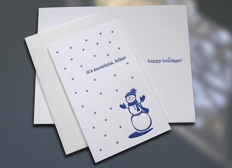 Snowtime! Letterpress Holiday Card - Sky of Blue Cards - $3.80 Single $15 Box Set of 6