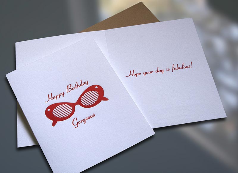 Sunglasses Letterpress Birthday Card - Sky of Blue Cards - $4.50