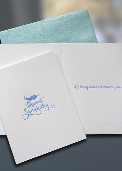 Sympathy Feather Letterpress Card - Sky of Blue Cards - $4.50