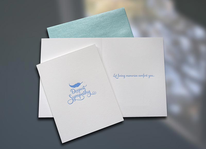 Sympathy Feather Letterpress Card - Sky of Blue Cards - $4.50