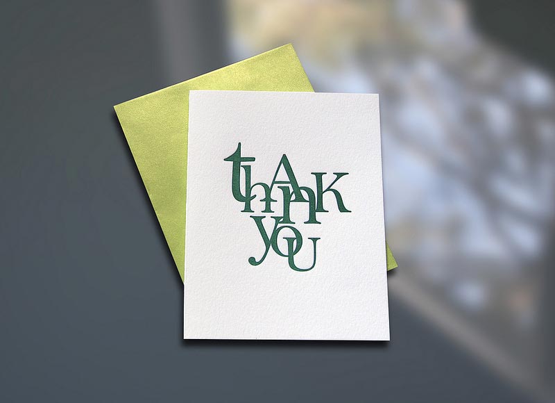 Thank You Stacked Letterpress Card - Sky of Blue Cards - $4.50