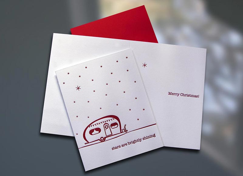 Holiday Camper Christmas Letterpress Card - Sky of Blue Cards - $4.50