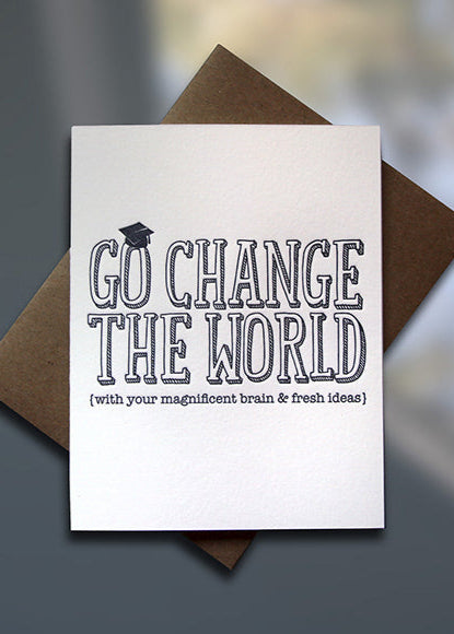 Change the World Letterpress Graduation Card - Sky of Blue Cards - $4.50 single