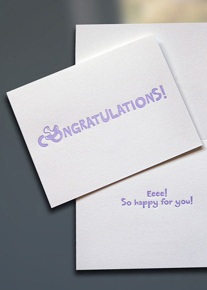 Congratulations Binky Letterpress New Baby Card - Sky of Blue Cards - $4.50