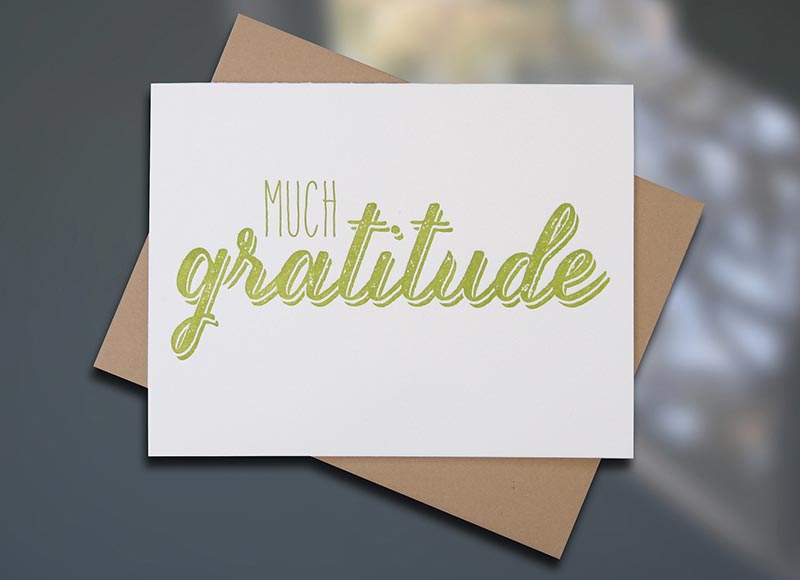 Sky of Blue Cards Letterpresss #current "Gratitude" blank note card — Single Card $5, Boxed Set of 8 $20— www.skyofbluecards.com