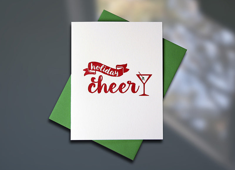 Holiday Cheer Letterpress Card by Sky of Blue Cards, $5 single/$20 Boxed Set of 8  www.skyofbluecards.com