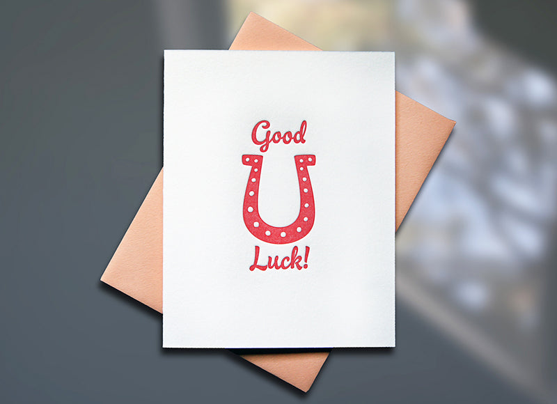 Horse Shoe Letterpress Good Luck Card - Sky of Blue Cards - $4.50 single