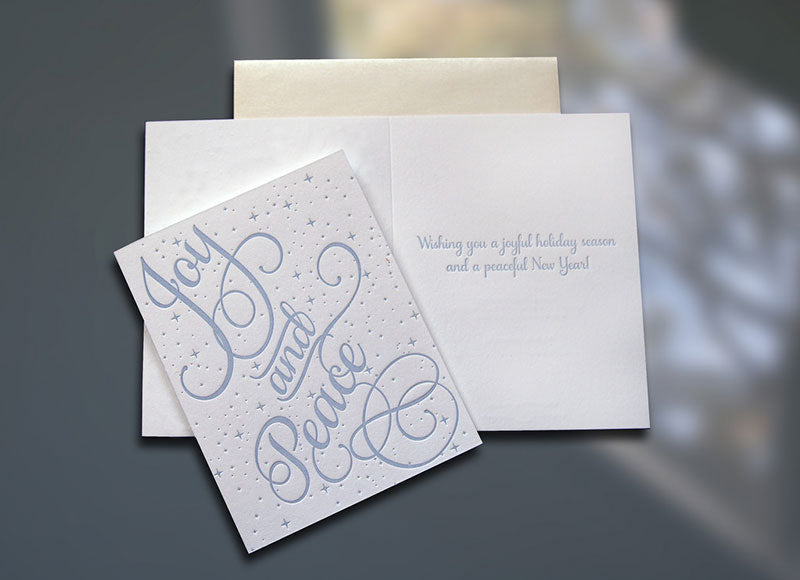 Joy and Peace Letterpress Holiday Card - Sky of Blue Cards -$4.50 Single/$18 Boxed Set of 8