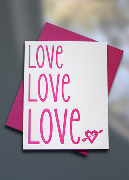 Love Love Love Letterpress Valentine's Day Card - Sky of Blue Cards - $4.50 single