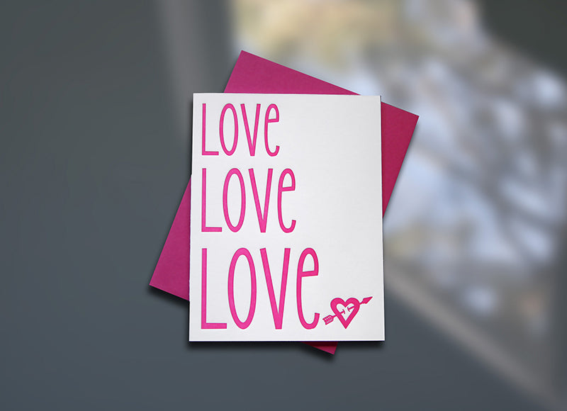 Love Love Love Letterpress Valentine's Day Card - Sky of Blue Cards - $4.50 single