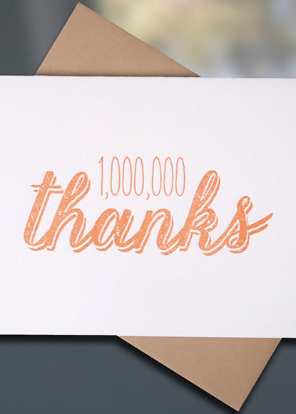 Million Thanks Letterpress Thank You Card by Sky of Blue Cards, $5 Single/$20 Boxed Set of 8 www.skyofbluecards.com