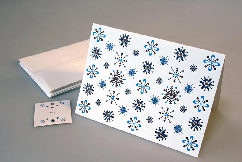 Modern Snowflakes Letterpress Holiday Card - Sky of Blue Cards - $4.50 single $18 boxed set of 8