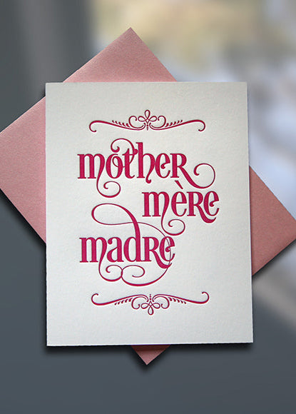 Mother-Mere-Madre Letterpress Mother's Day Card - Sky of Blue Cards - $4.50 single