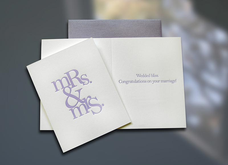 Mrs. & Mrs. Letterpress Wedding Card - Sky of Blue Cards - $4.50