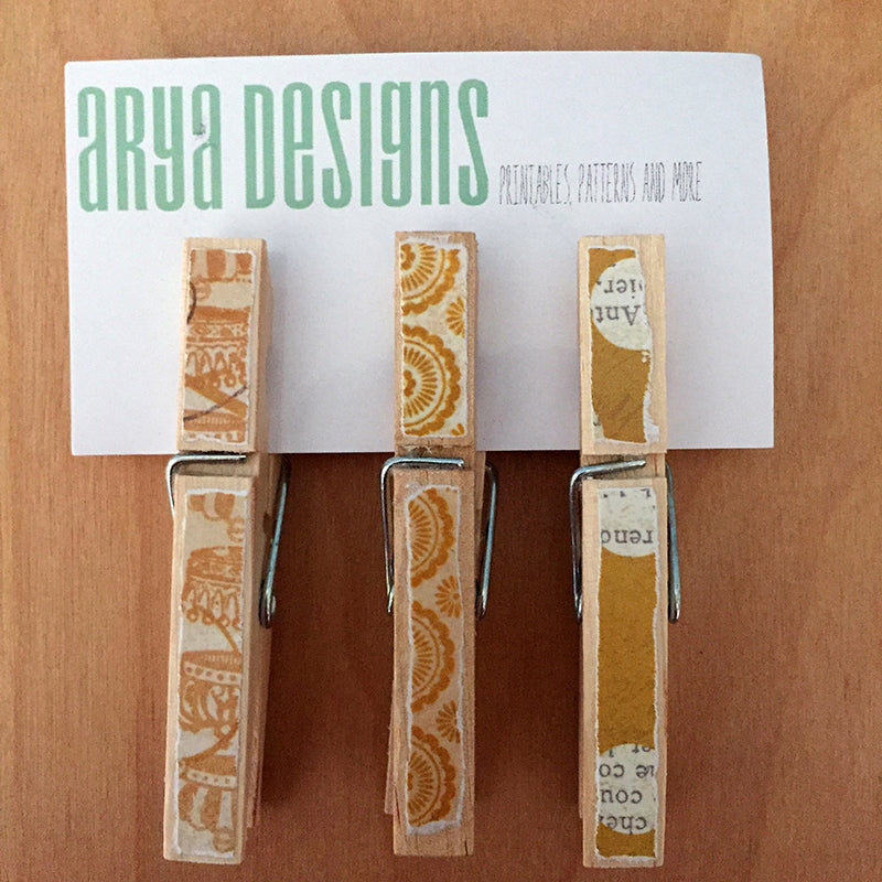 Arya Designs Handmade Magnet Clothespin Set — available at Sky of Blue Cards, $6 for set of 3. www.skyofbluecards.com