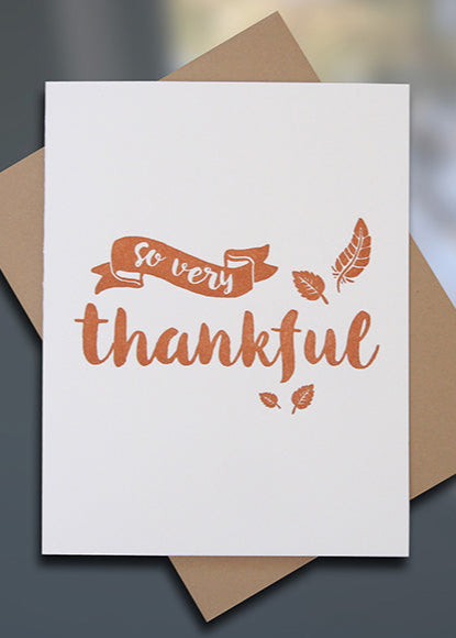 Sky of Blue Cards "Thankful" Letterpress Thanksgiving Card — Single $5, Boxed Set of 8 cards $20 — www.skyofbluecards.com