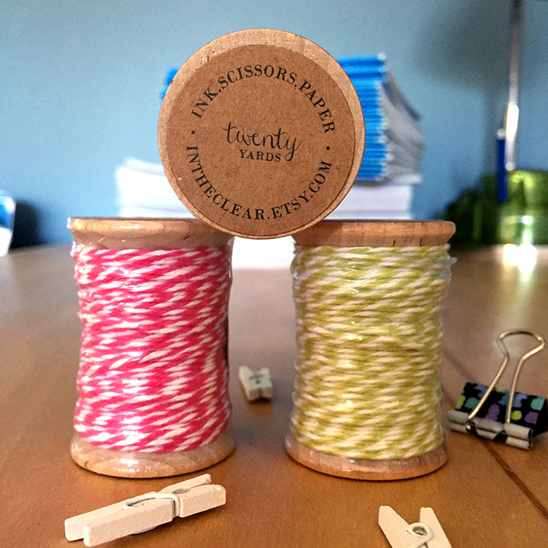 20 yards of Bakers Twine by InTheClear, available at Sky of Blue Cards for $4/ea. www.skyofbluecards.com