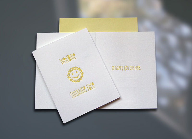 Welcome Sunshine Face Letterpress New Baby Card - Sky of Blue Cards - $4.50