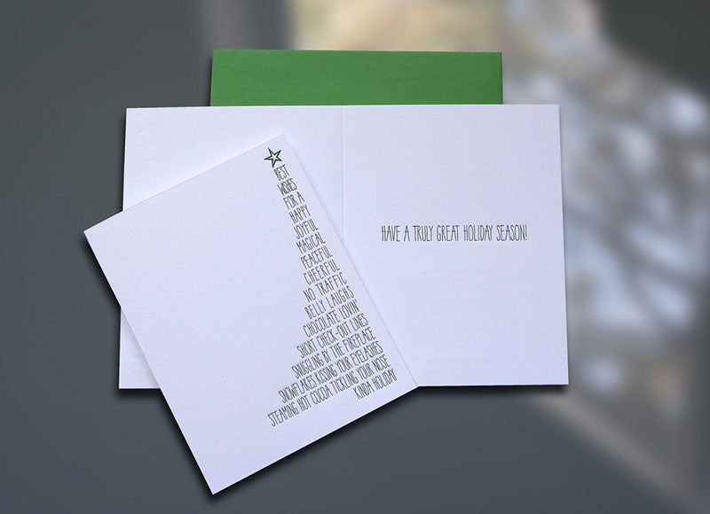 Xmas Tree List Letterpress Christmas Card - Sky of Blue Cards - $4.50 Single/$18 Boxed Set of 8